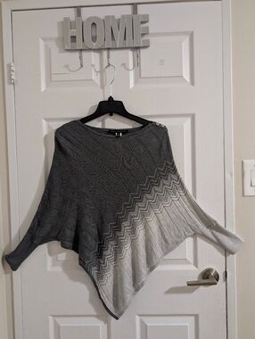 WHBM Grey Ombre Shimmer Asymmetric  Lightweight knitPoncho Sweater Chic SP